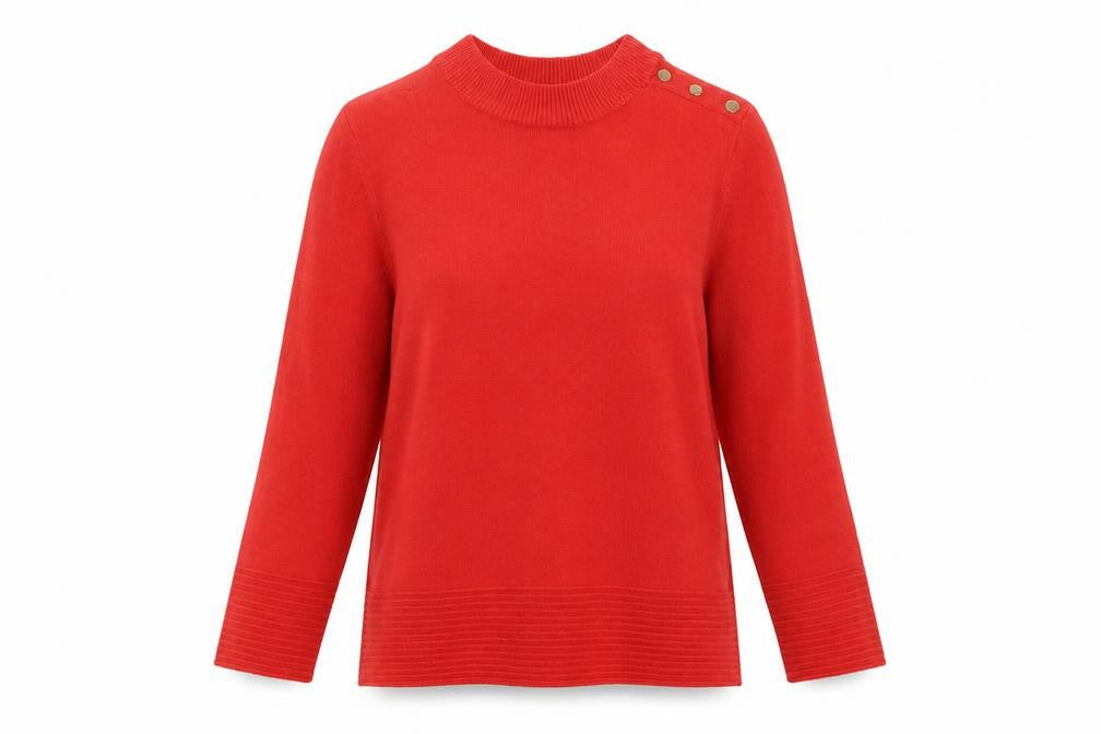 Marks and Spencer Women’s Red Mock Neck Button Pullover Jumper Size 14
