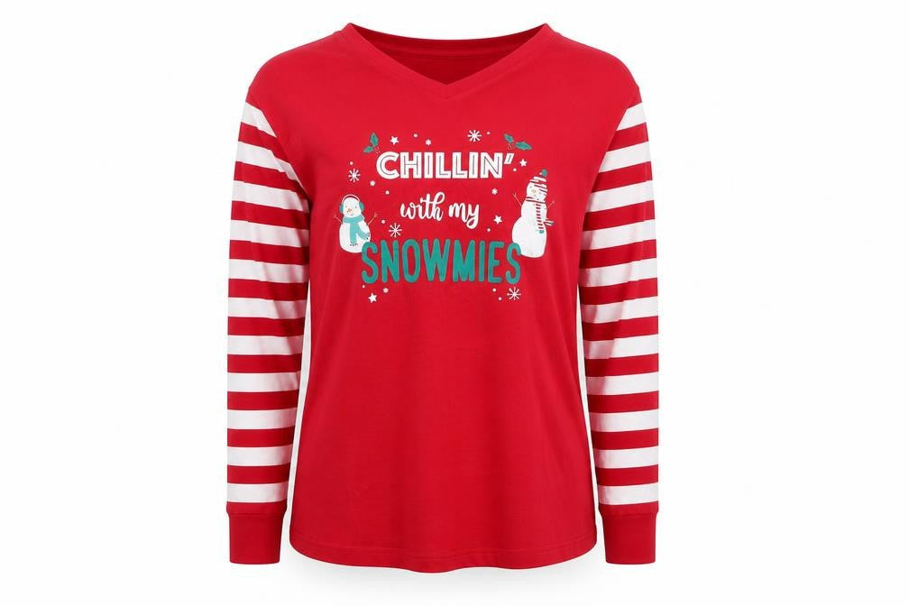 Festive Fun Women Red Striped Long Sleeve Christmas Pyjama Top Size 10-12