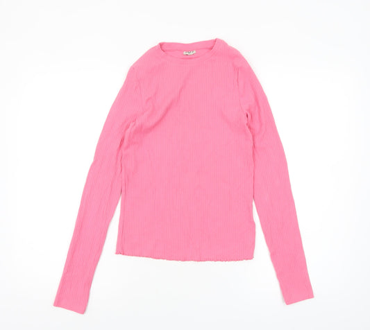 F&F Girls Pink Ribbed Long Sleeve Cotton Stretch T-Shirt 13-14 Years