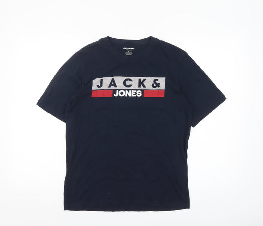 Jack & Jones Men's Blue Logo Cotton T-Shirt Size S
