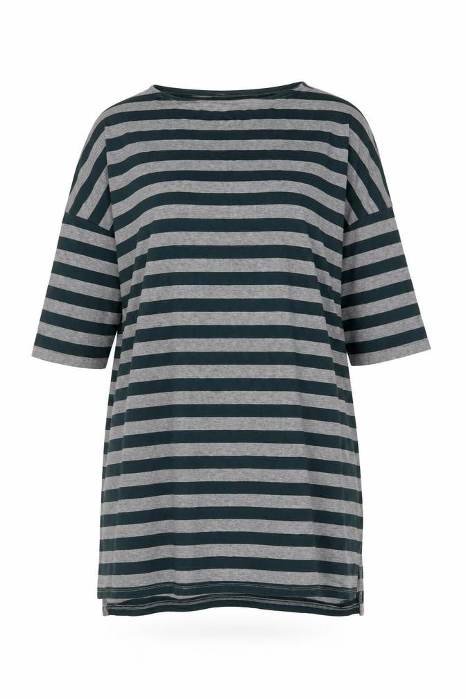 Next Women's Grey Striped 3/4 Sleeve Tunic T-Shirt Size 10