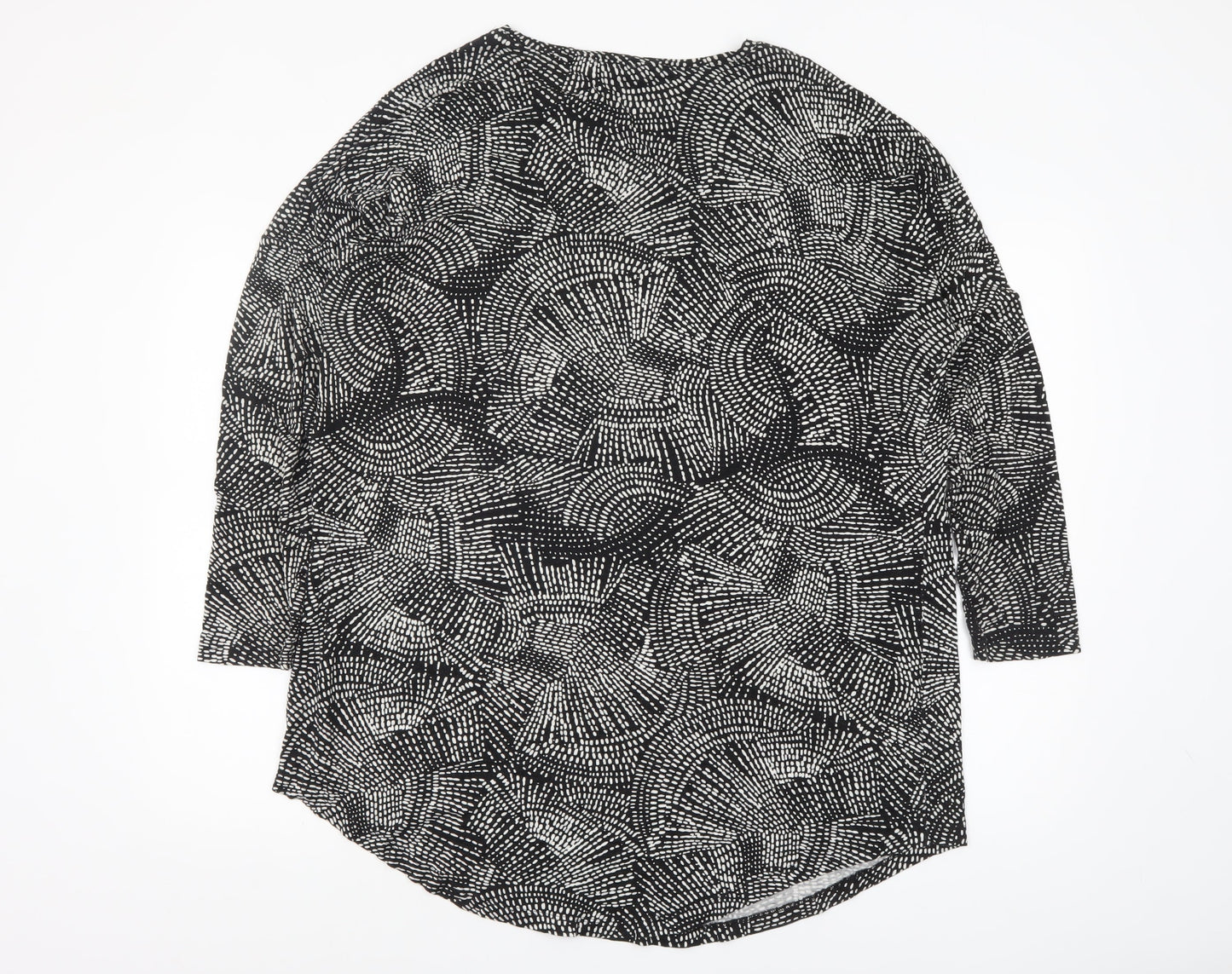Papaya Women's Black Geometric Tunic Top Size L 3/4 Sleeve Viscose Blend