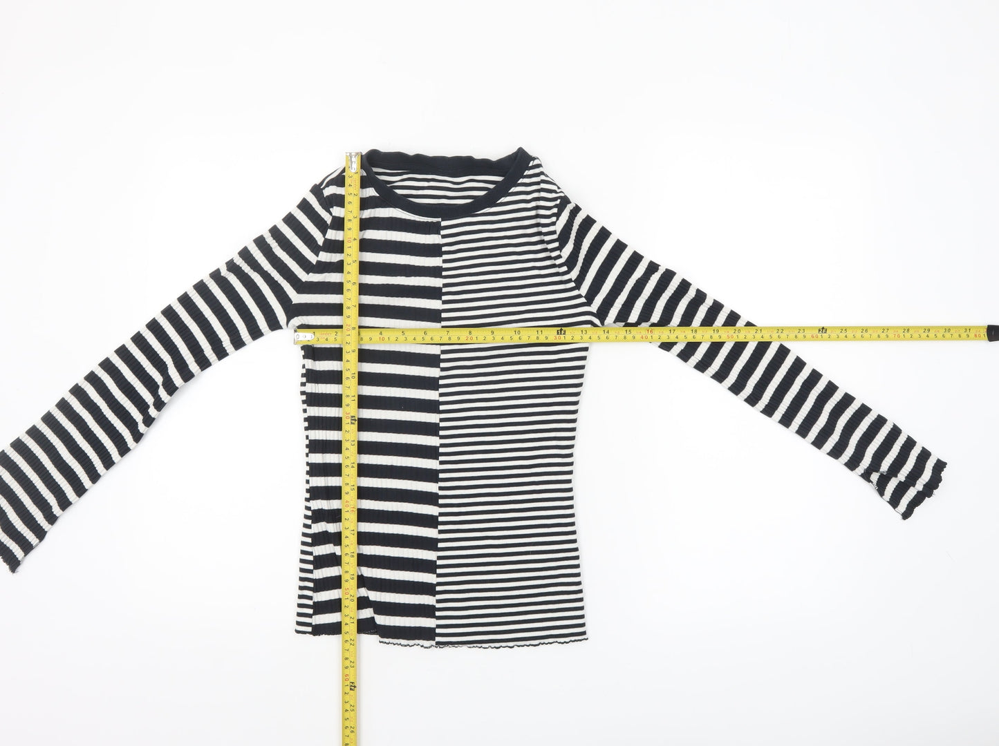 Tu Womens Black White Striped Long Sleeve Jersey Top Size 6