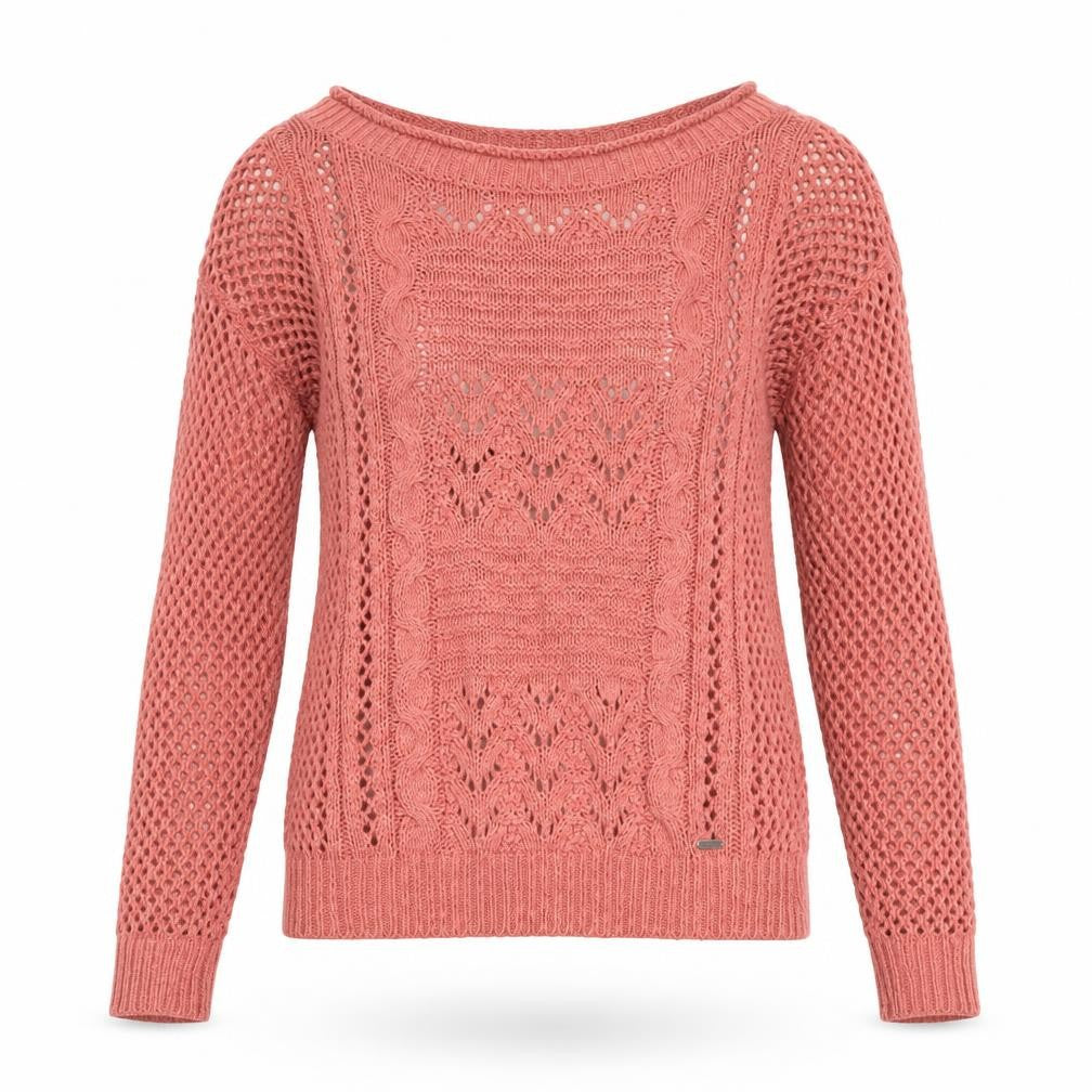 Hollister Women's Pink Open-Knit Boat Neck Jumper XS