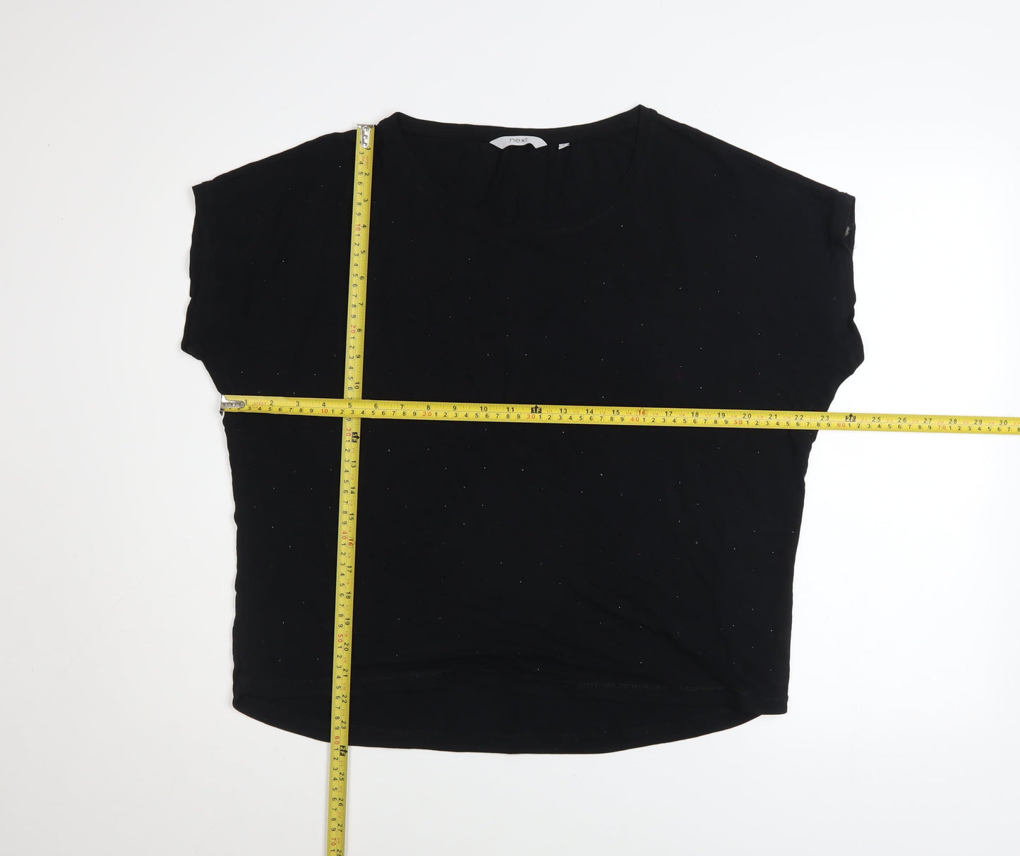 Next Womens Black Short Sleeve Embellished Viscose T-Shirt Size 16