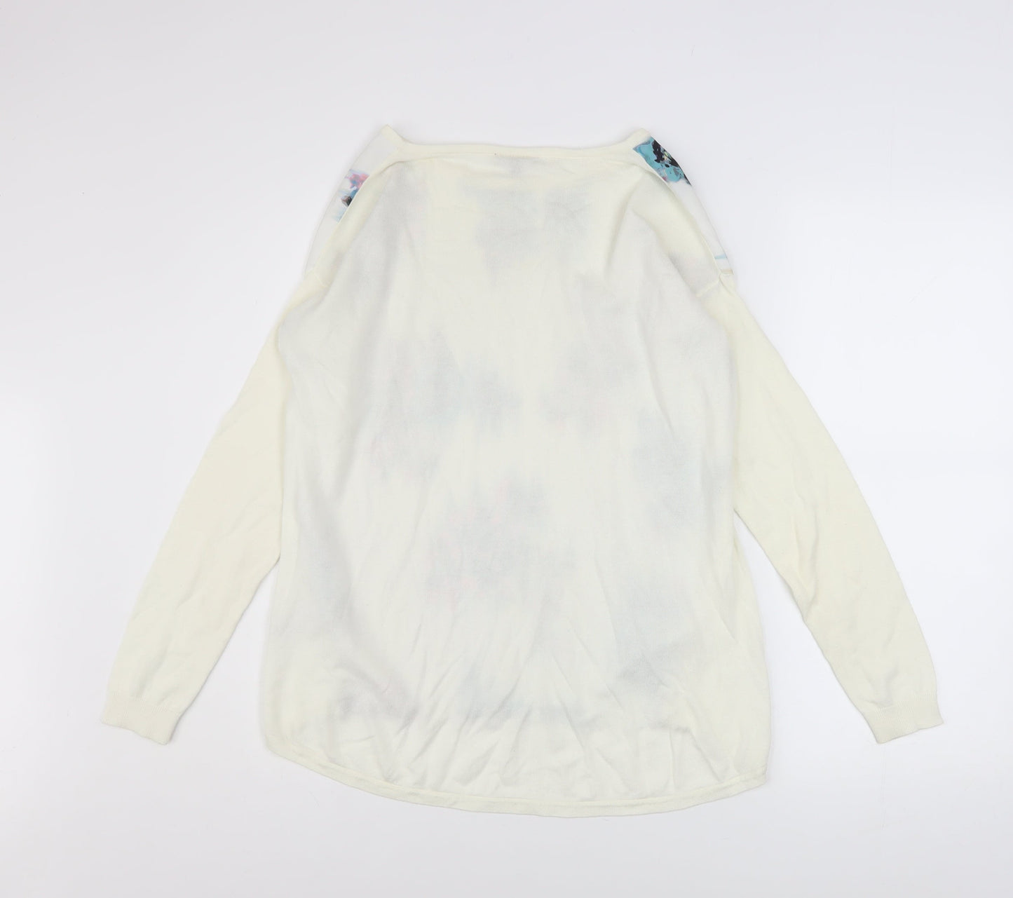 Warehouse Women Ivory Floral Front Pullover Jumper UK 12