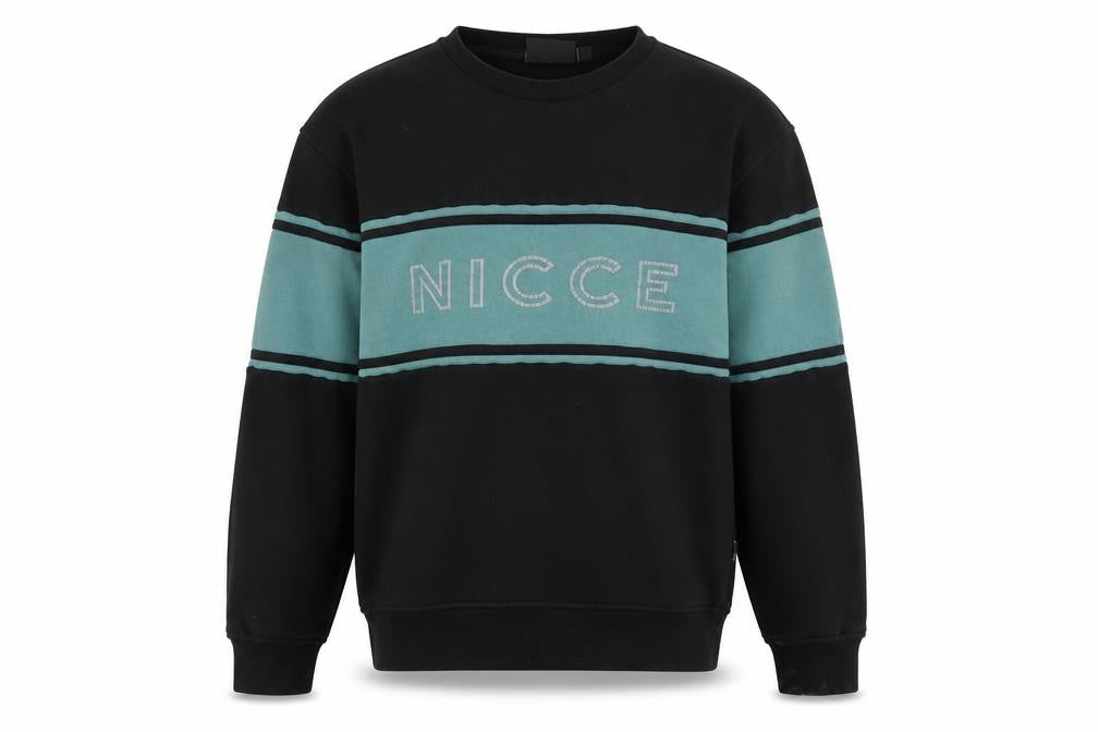 Nicce Men's Black & Teal Crew Neck Sweatshirt Size L Cotton Blend