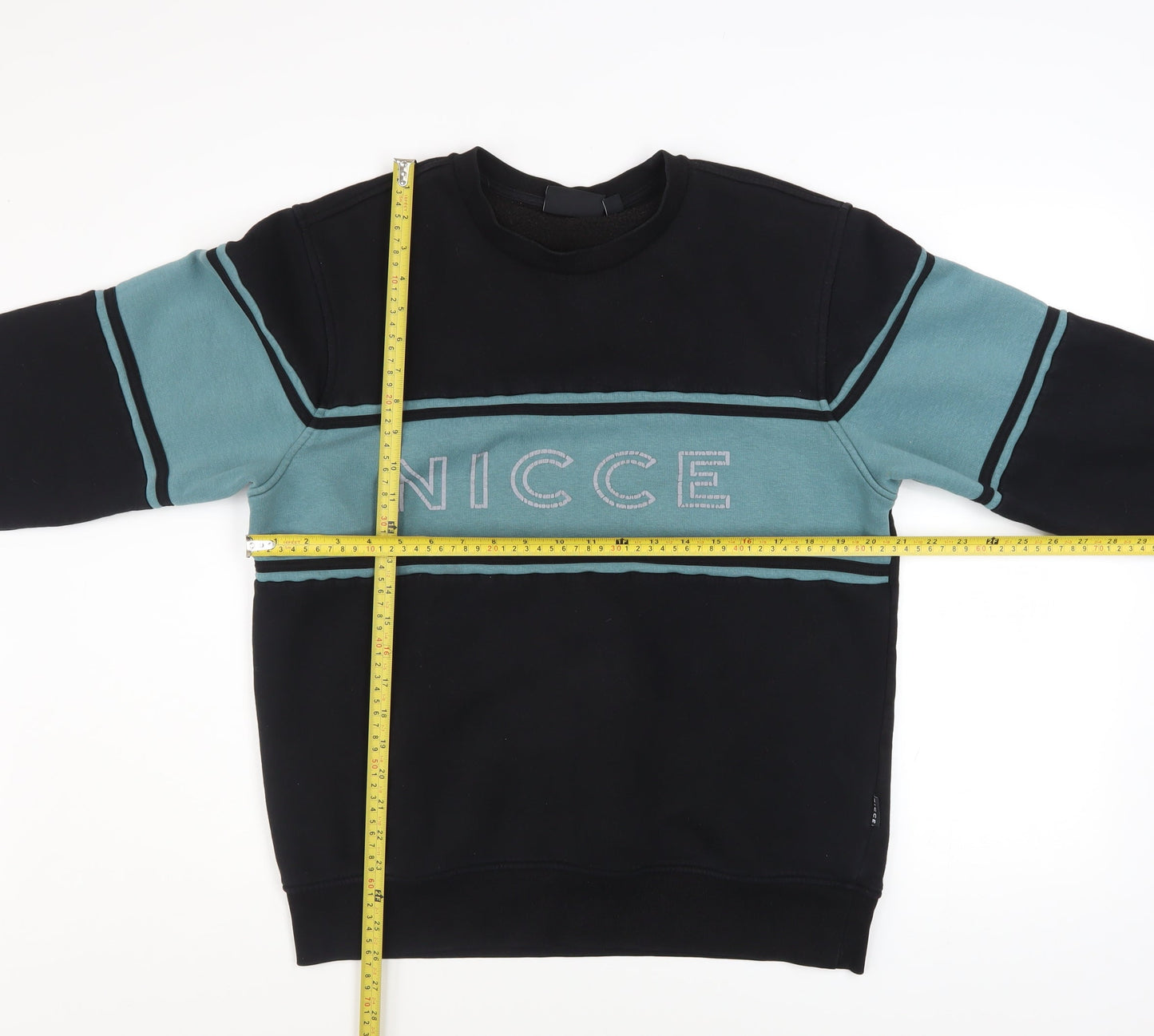 Nicce Men's Black & Teal Crew Neck Sweatshirt Size L Cotton Blend