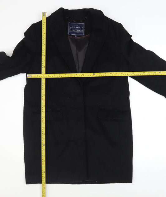 Jack Wills Womens Black Wool Blend Overcoat UK 8 Lined Single-Breasted