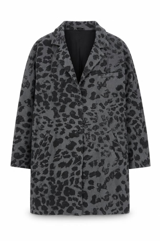 Swildens Women Grey Animal Print Cotton Single-Breasted Coat Size 12