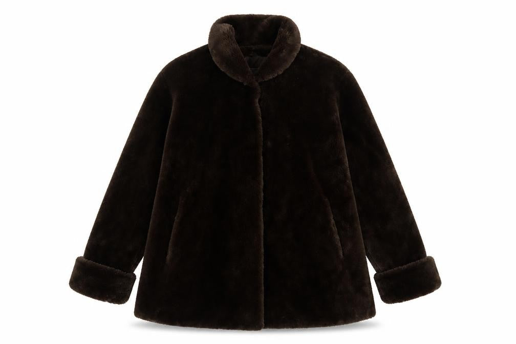Fabrizio A. Women Brown Faux Fur Mid-Length Overcoat Size 14