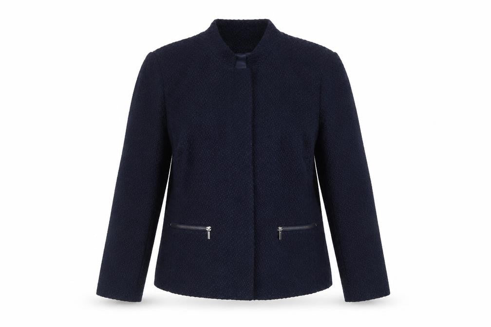 Marks & Spencer Women Blue Size 14 Lined Tweed Zip Jacket