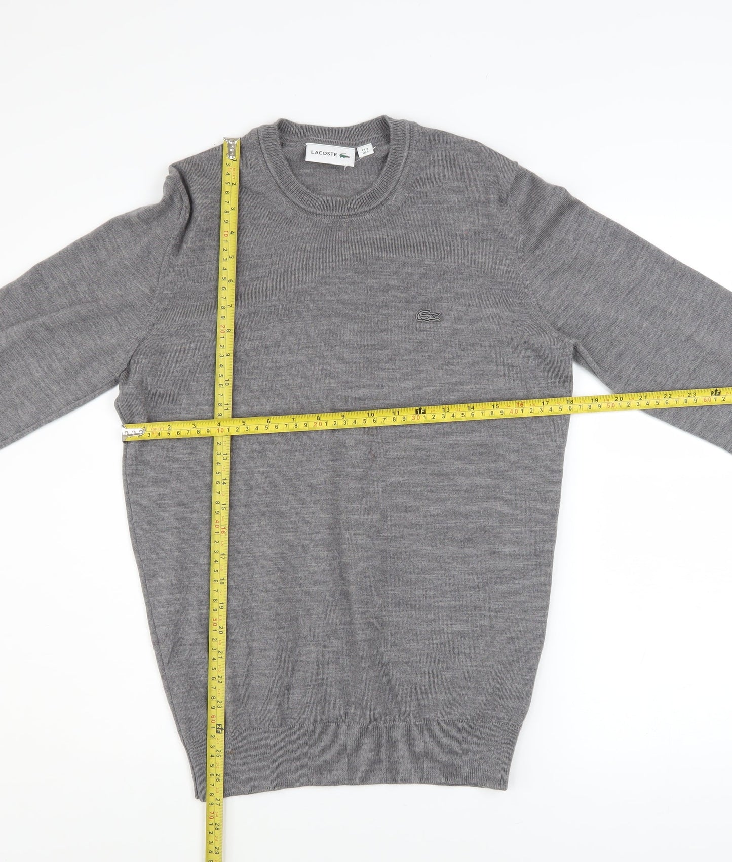 Lacoste Men's Grey Wool Crew Neck Pullover Jumper Size S