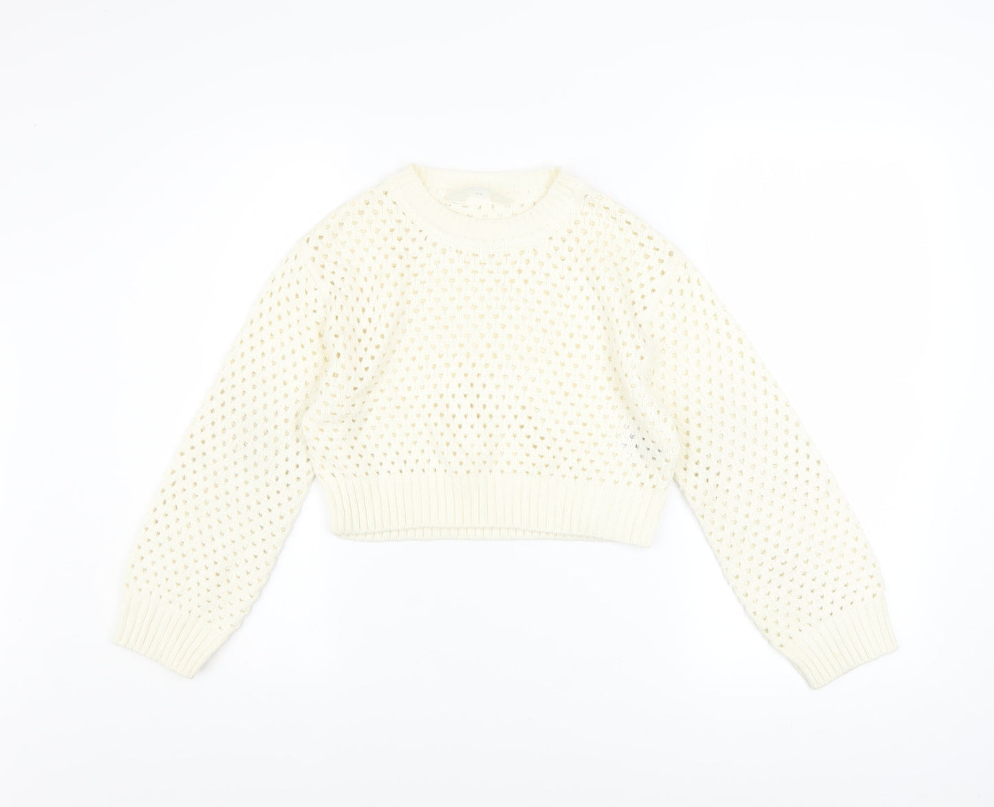 H&M Girls Ivory Knit Pullover Jumper 8-10 Years Acrylic Long Sleeve
