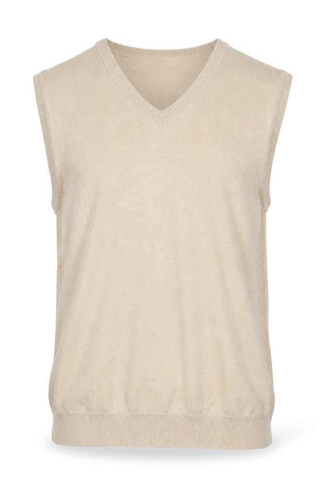 Woolovers Men's Beige Cotton Cashmere V-Neck Sleeveless Jumper Vest M