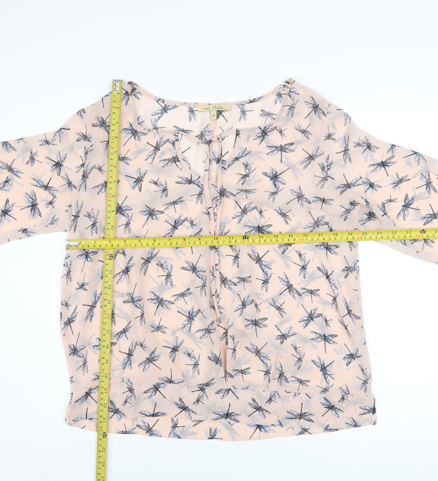 Next Women Pink Dragonfly Print Chiffon Tunic Blouse Size 14