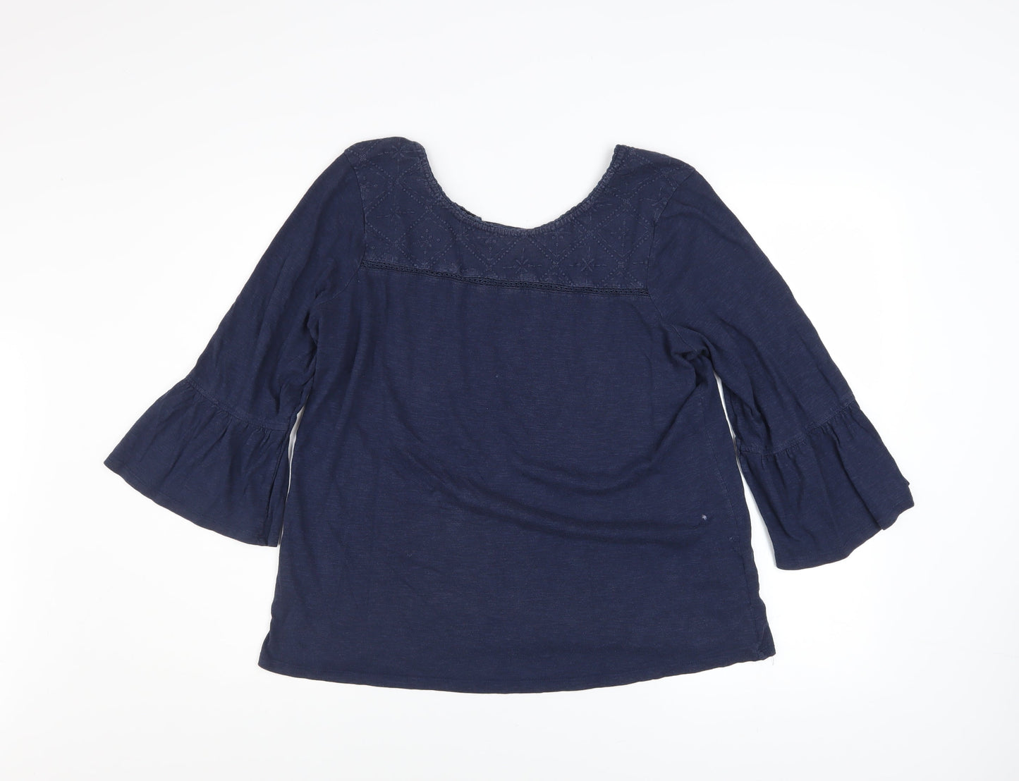 Fat Face Women Blue Embroidered Tunic Blouse Size 14 3/4 Sleeve
