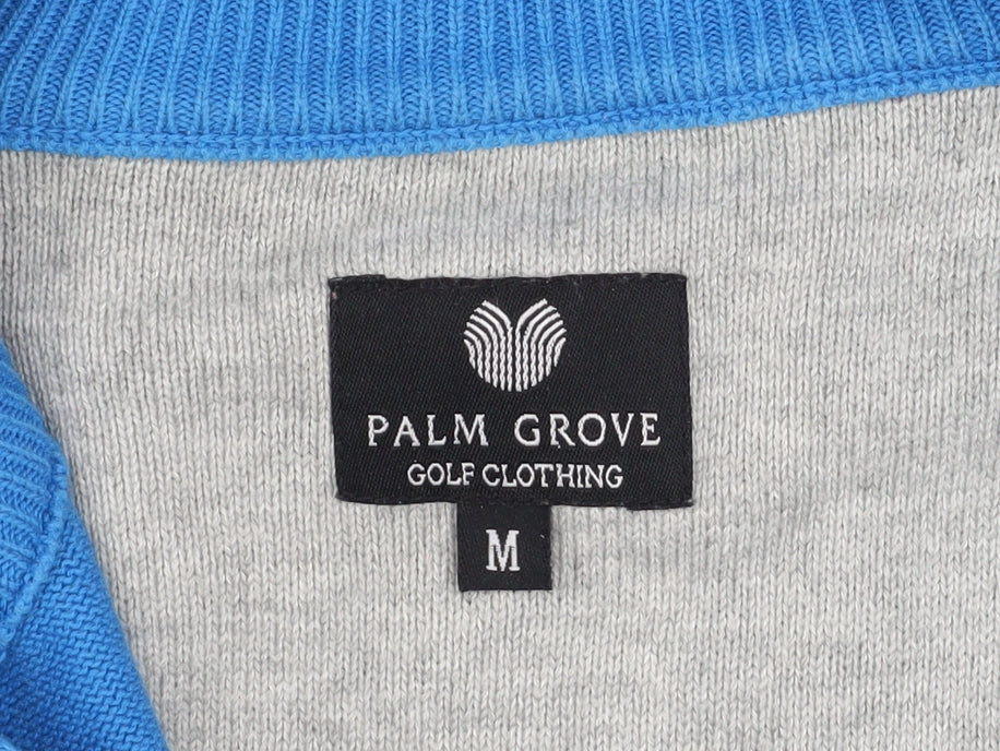 Palm Grove Men's Blue Cotton Golf 1/2 Zip Jumper Size M