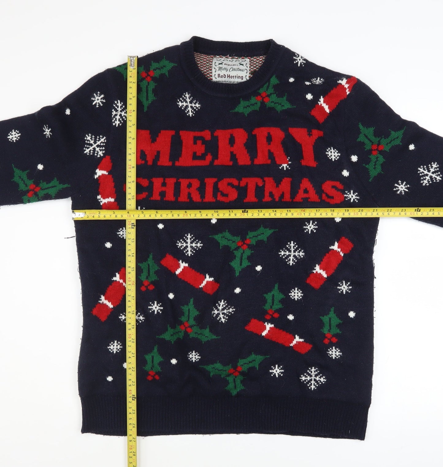 Red Herring Men's Blue Christmas Graphic Pullover Jumper Size L