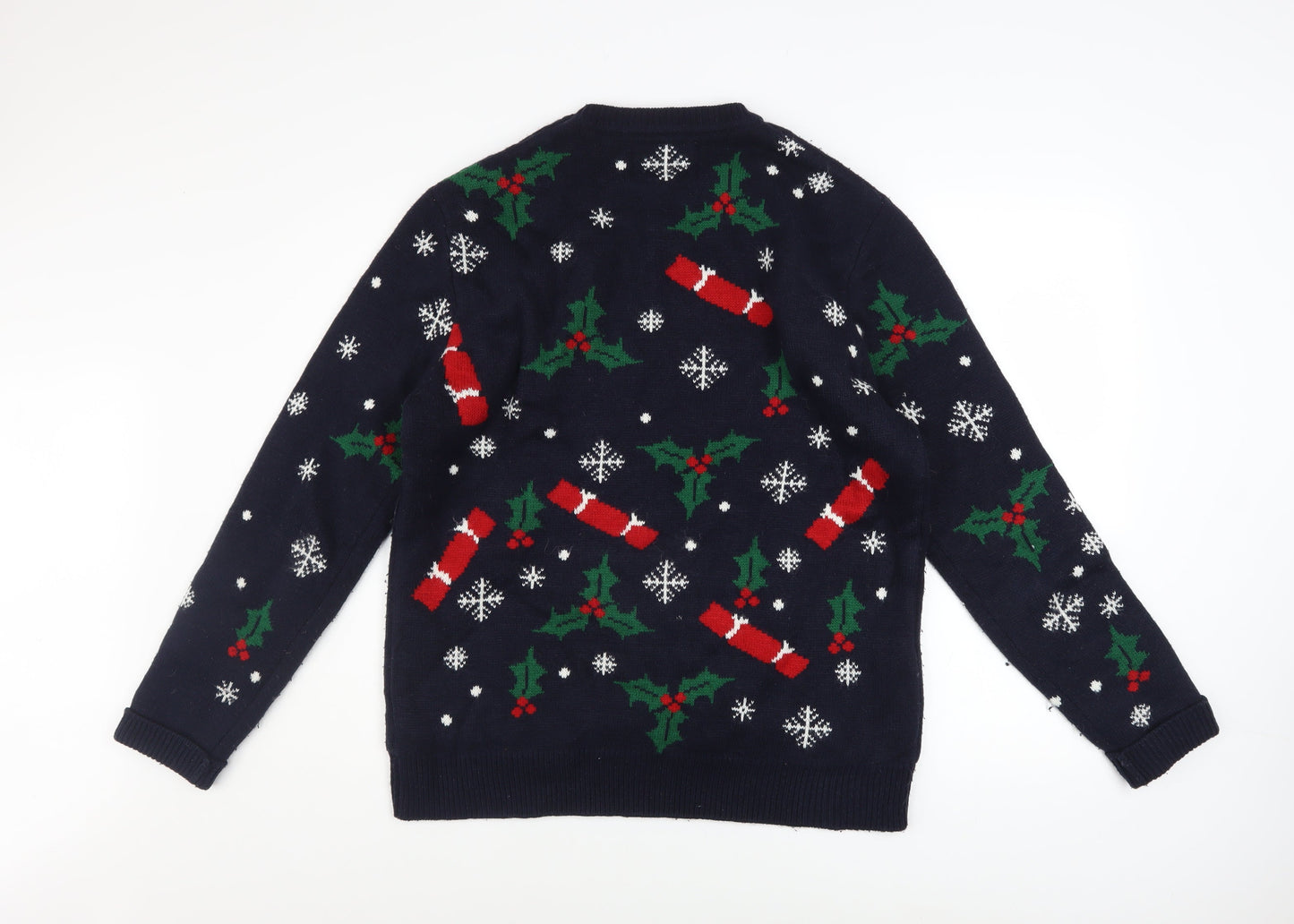 Red Herring Men's Blue Christmas Graphic Pullover Jumper Size L