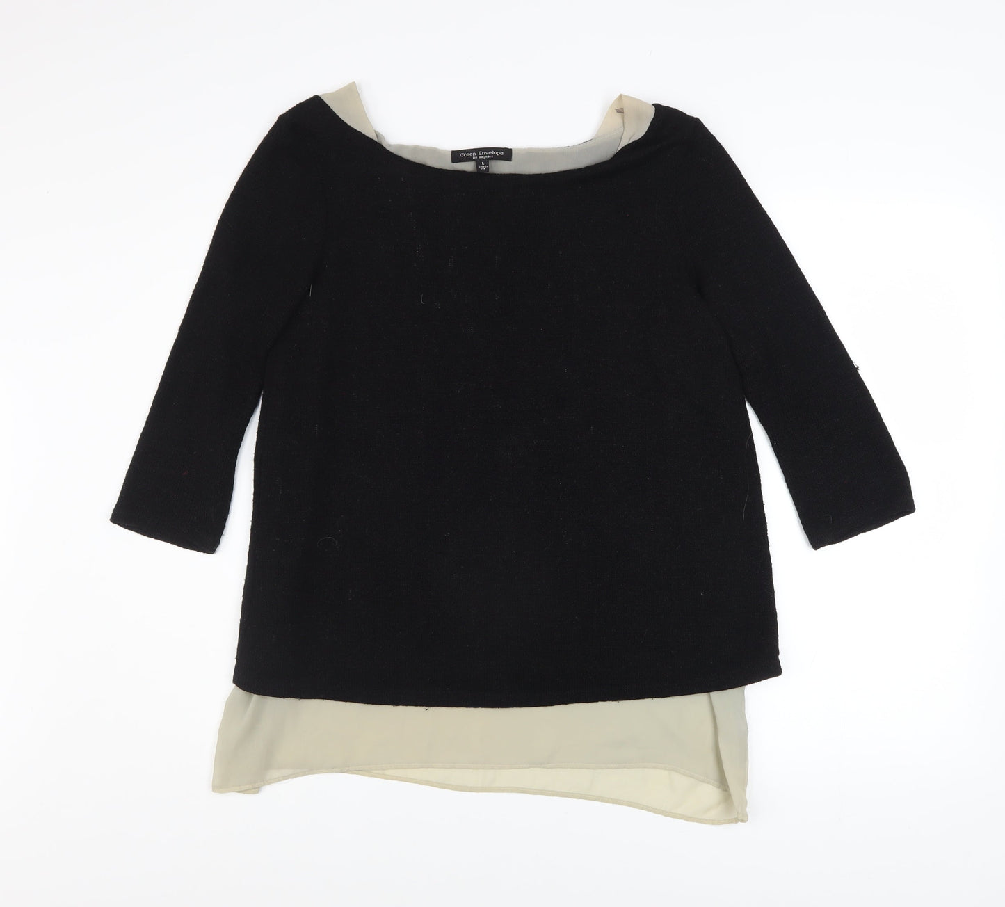 Green Envelope Women’s Black Boat Neck 3/4 Sleeve Pullover Jumper Size L