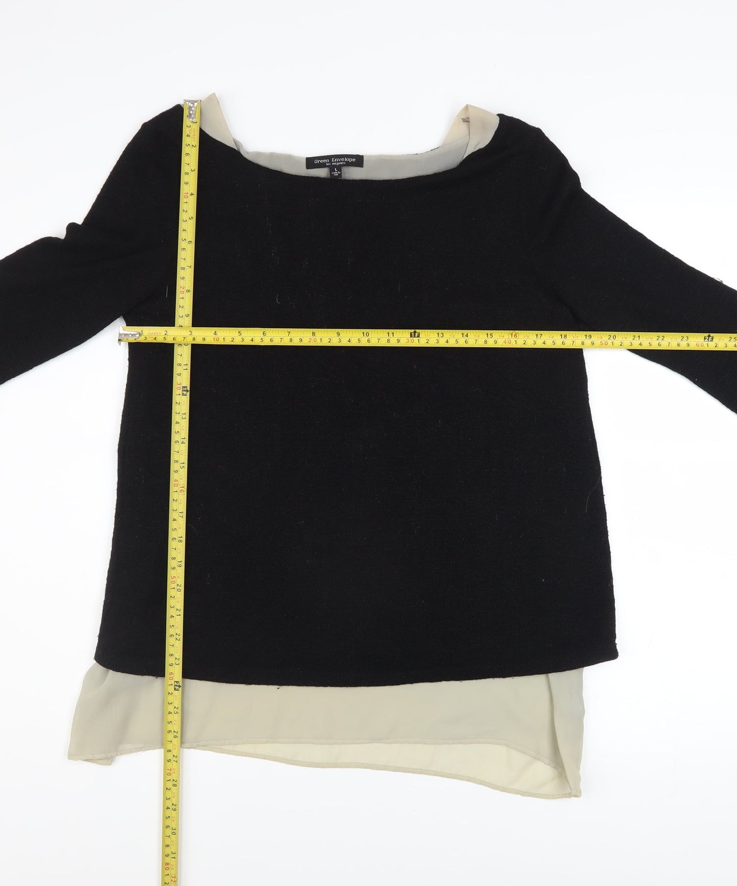 Green Envelope Women’s Black Boat Neck 3/4 Sleeve Pullover Jumper Size L