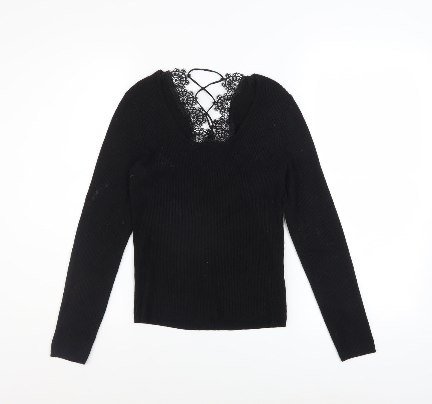 Urban Outfitters Women’s Black Lace V-Neck Slim Fit Pullover Jumper L