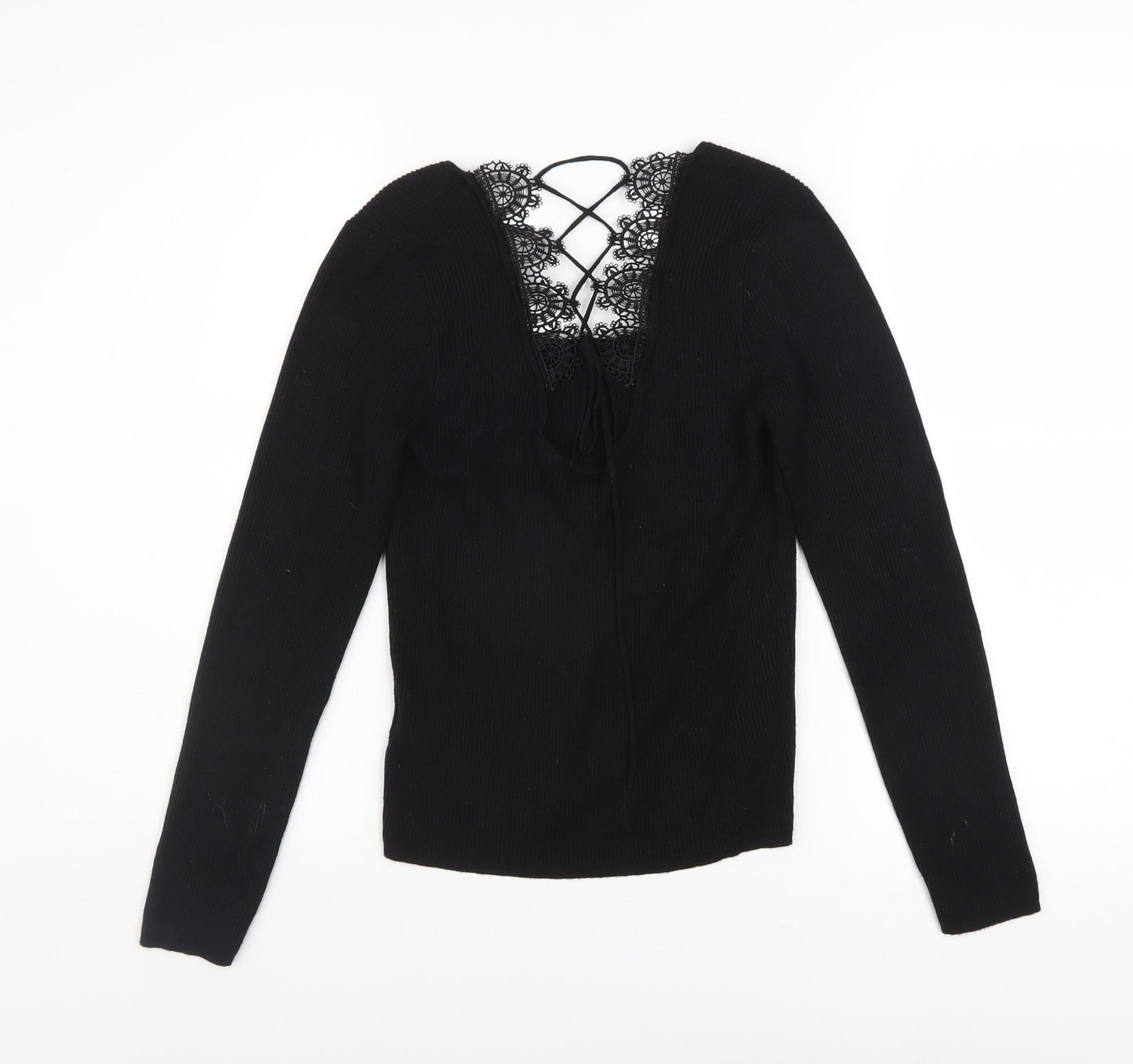 Urban Outfitters Women’s Black Lace V-Neck Slim Fit Pullover Jumper L