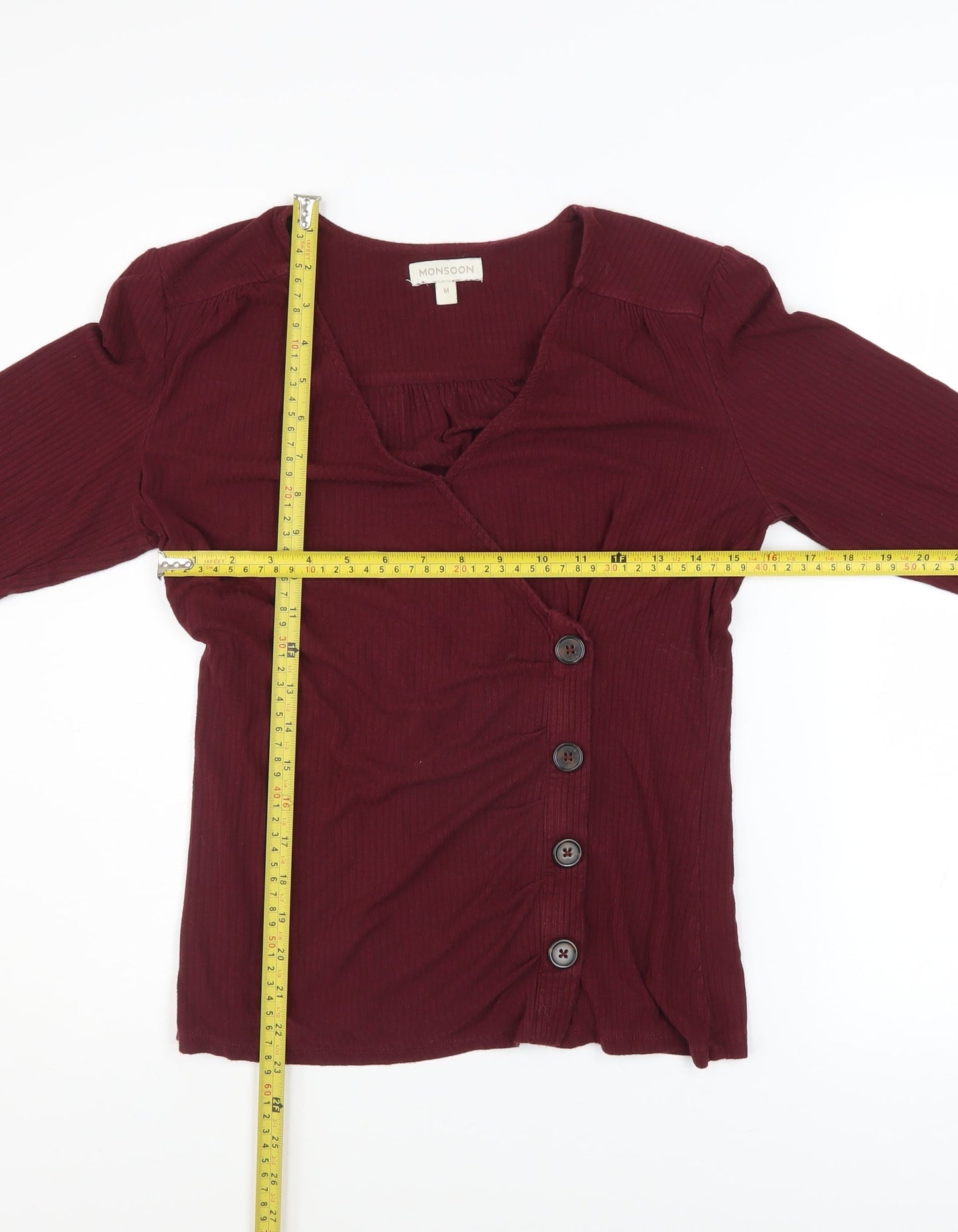 Monsoon Women's Red Wrap Button Long Sleeve Jersey Blouse M