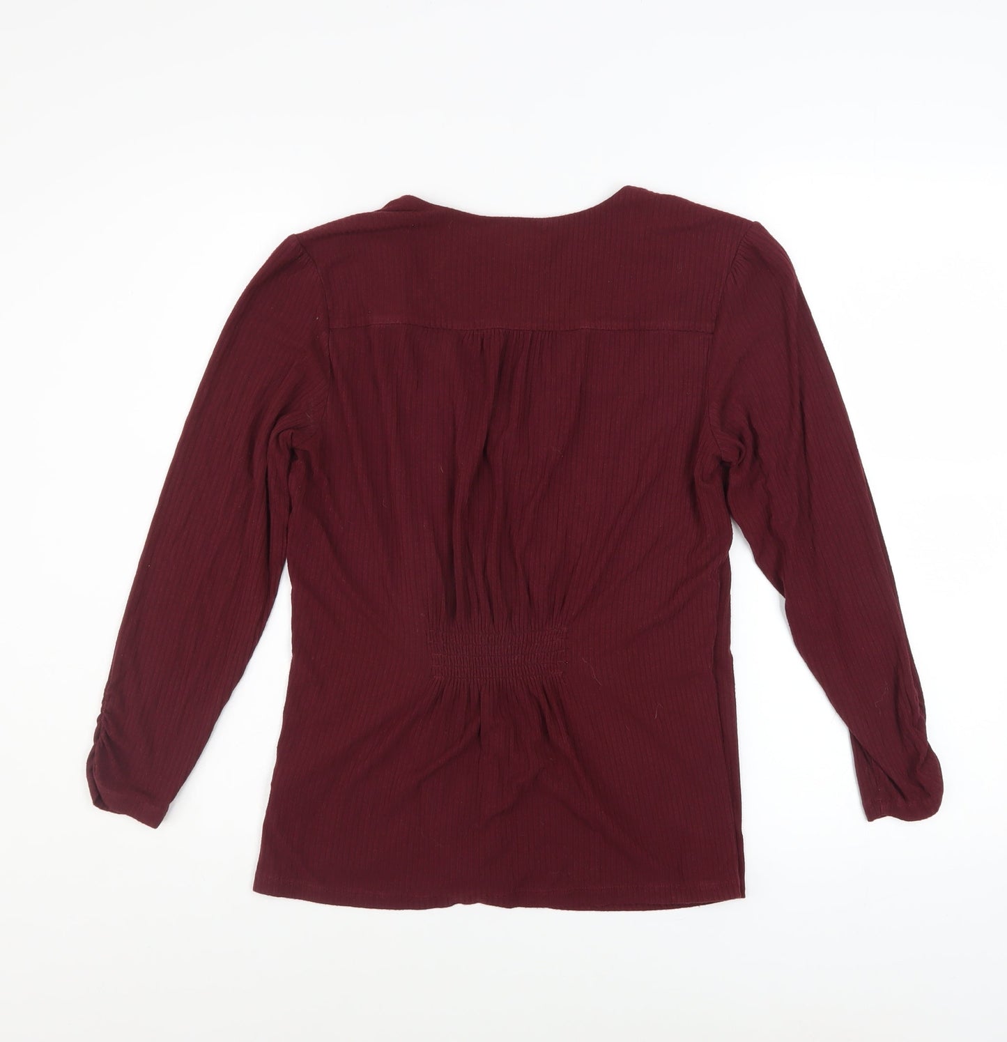 Monsoon Women's Red Wrap Button Long Sleeve Jersey Blouse M