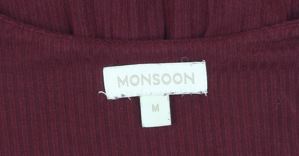 Monsoon Women's Red Wrap Button Long Sleeve Jersey Blouse M