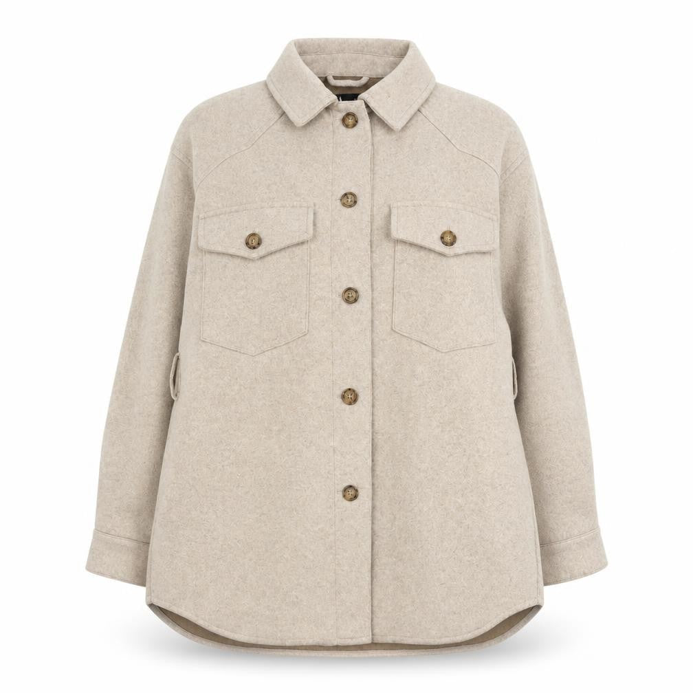 Zara Women Beige Button Shacket Jacket Size 12 Wool Look Casual