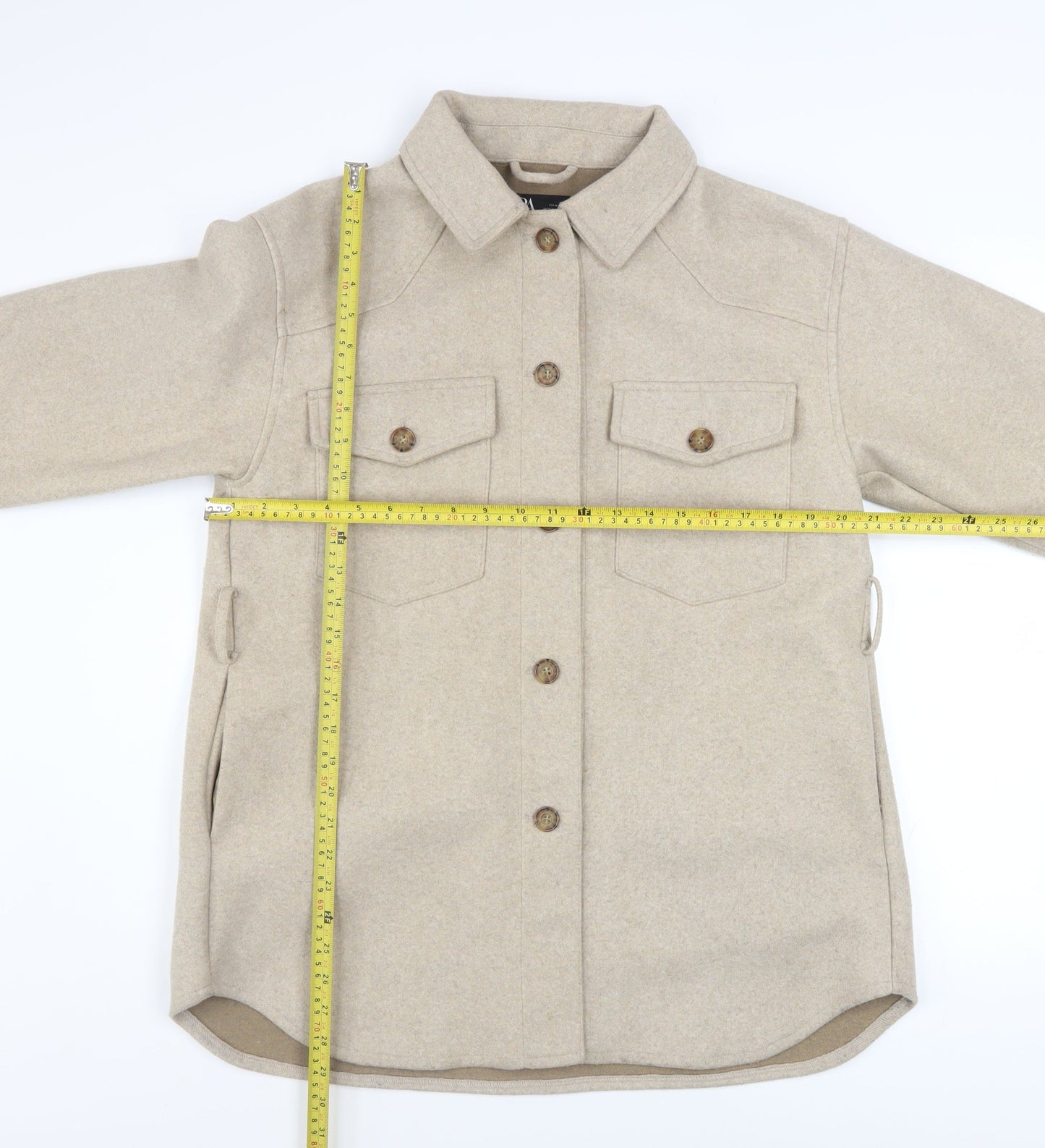 Zara Women Beige Button Shacket Jacket Size 12 Wool Look Casual