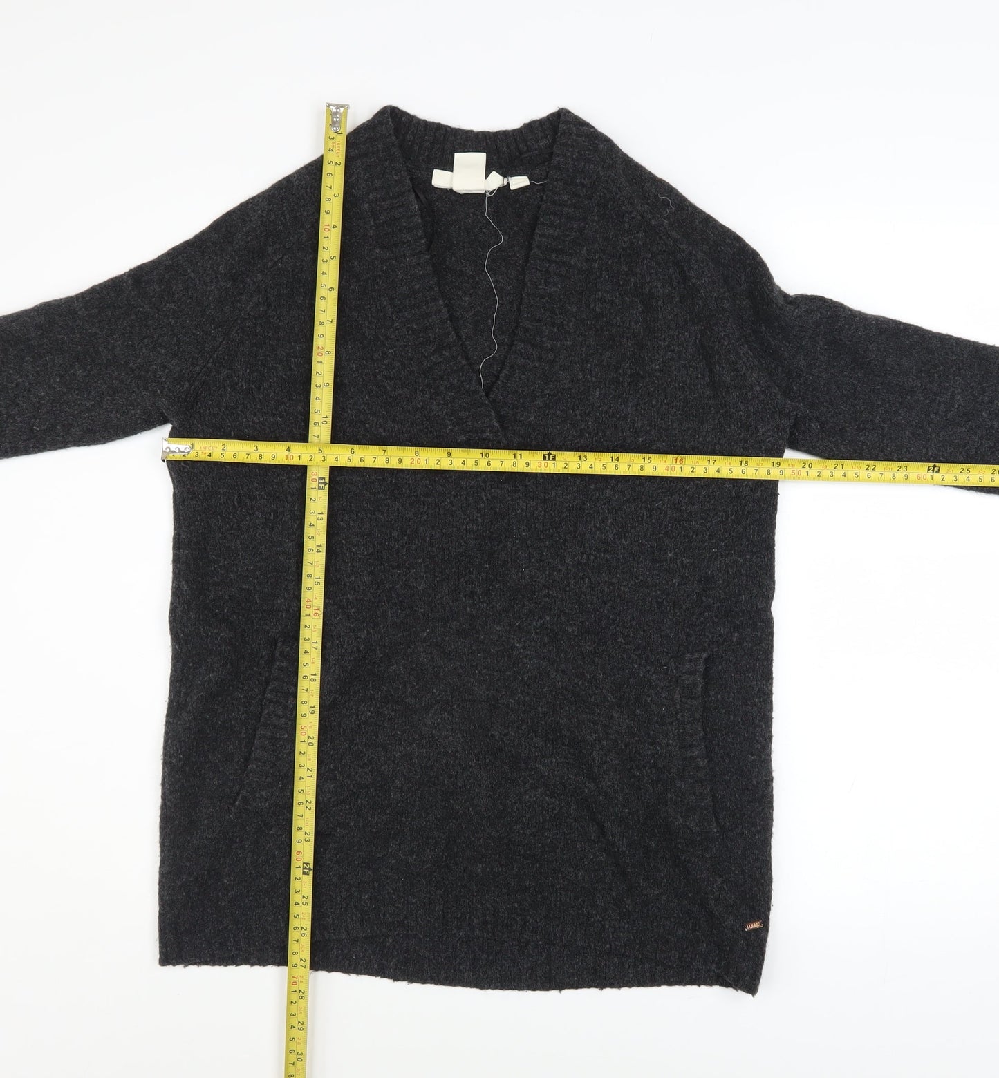 L.O.G.G. Womens Grey V-Neck Wool Blend Pullover Jumper Size S