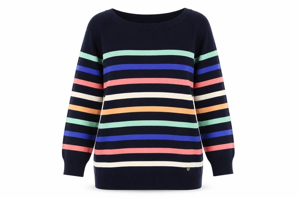 Yumi Women’s Multicoloured Striped Cotton Knit Jumper UK 16