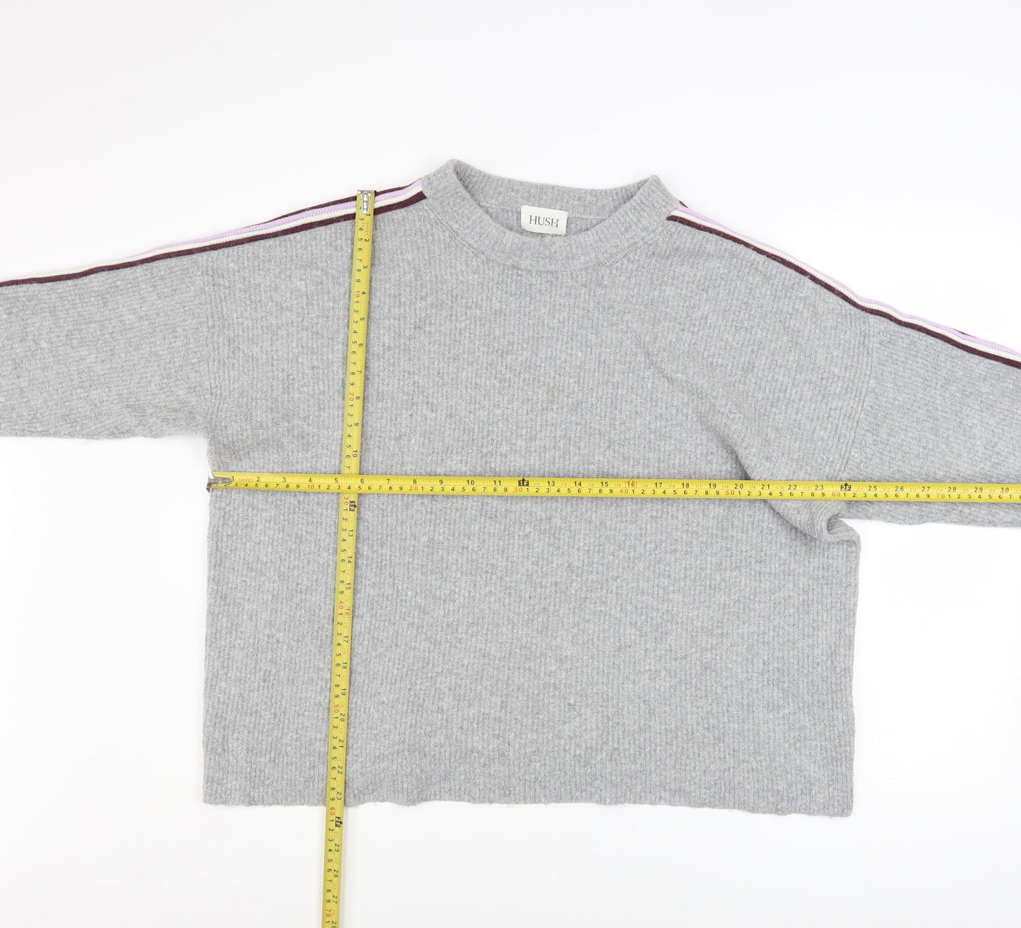 Hush Women’s Grey Ribbed Knit Pullover Jumper L/XL Crew Neck