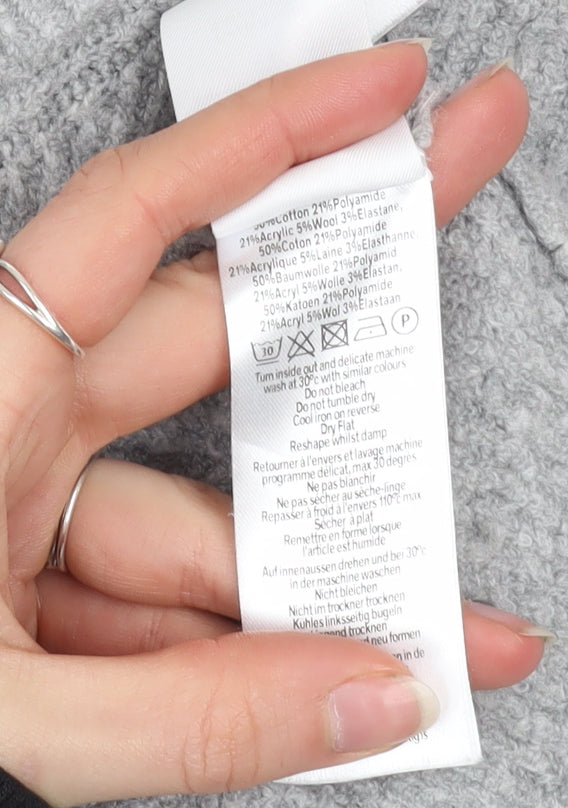 Hush Women’s Grey Ribbed Knit Pullover Jumper L/XL Crew Neck