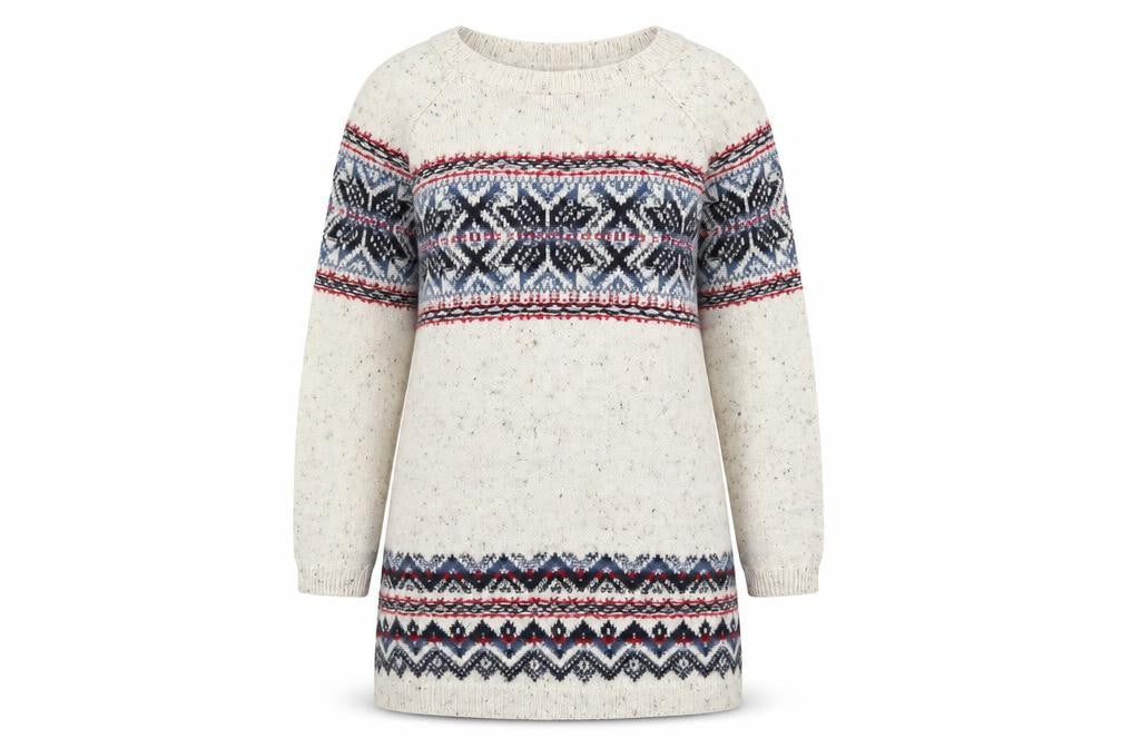 F&F Women's White Fair Isle Knit Long Sleeve Jumper Dress Size 12