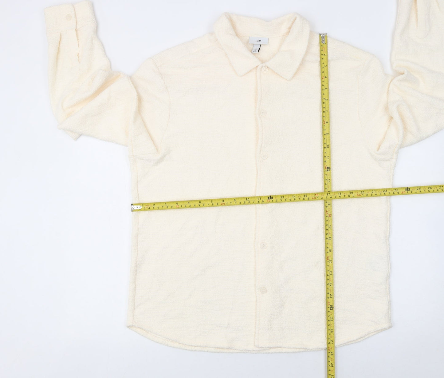 H&M Men Ivory Regular Fit Long Sleeve Cotton Button-Up Shirt L