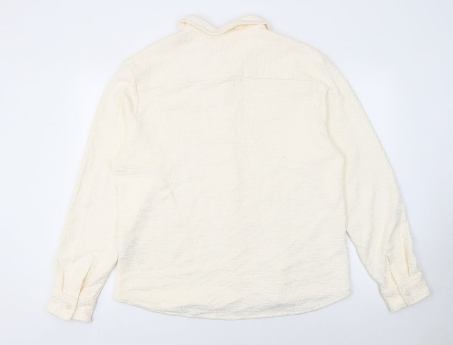 H&M Men Ivory Regular Fit Long Sleeve Cotton Button-Up Shirt L