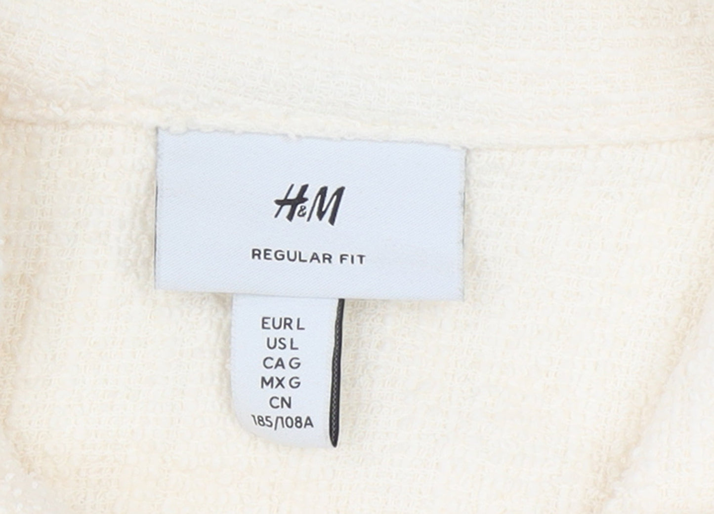 H&M Men Ivory Regular Fit Long Sleeve Cotton Button-Up Shirt L