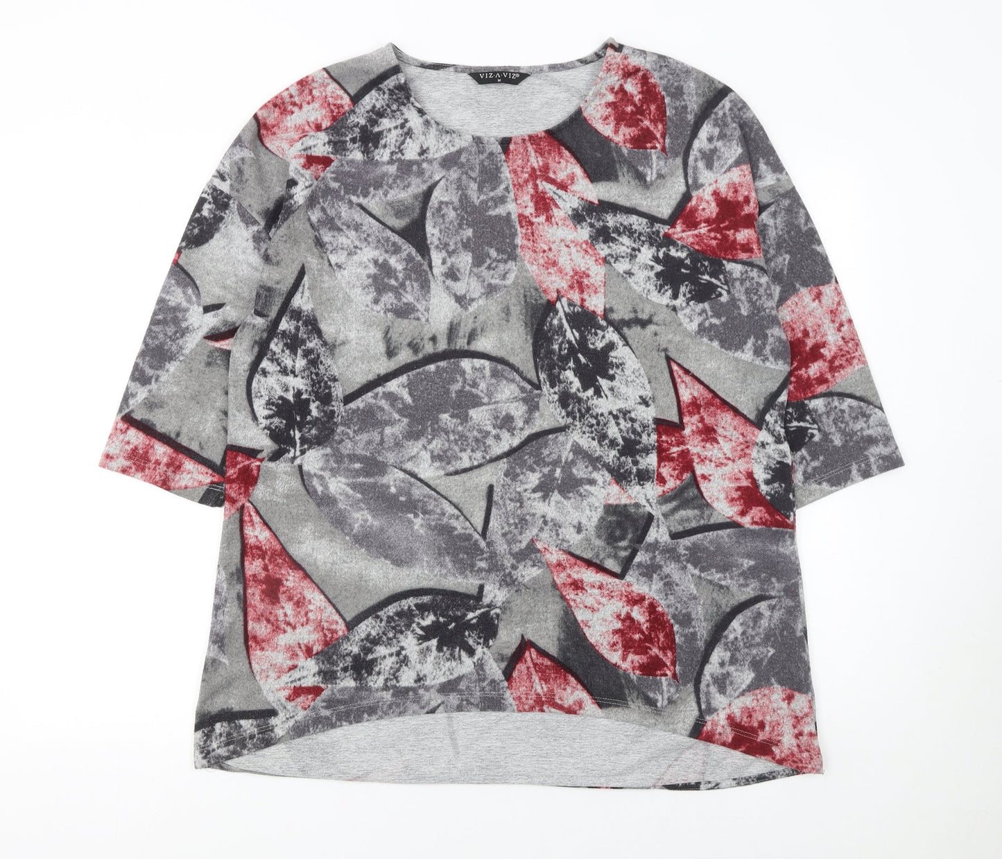 VIZ A VIZ Womens Grey Red Floral Pullover Jumper M 3/4 Sleeve
