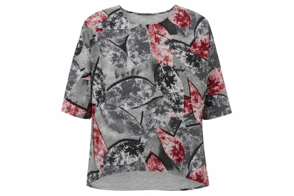 VIZ A VIZ Womens Grey Red Floral Pullover Jumper M 3/4 Sleeve