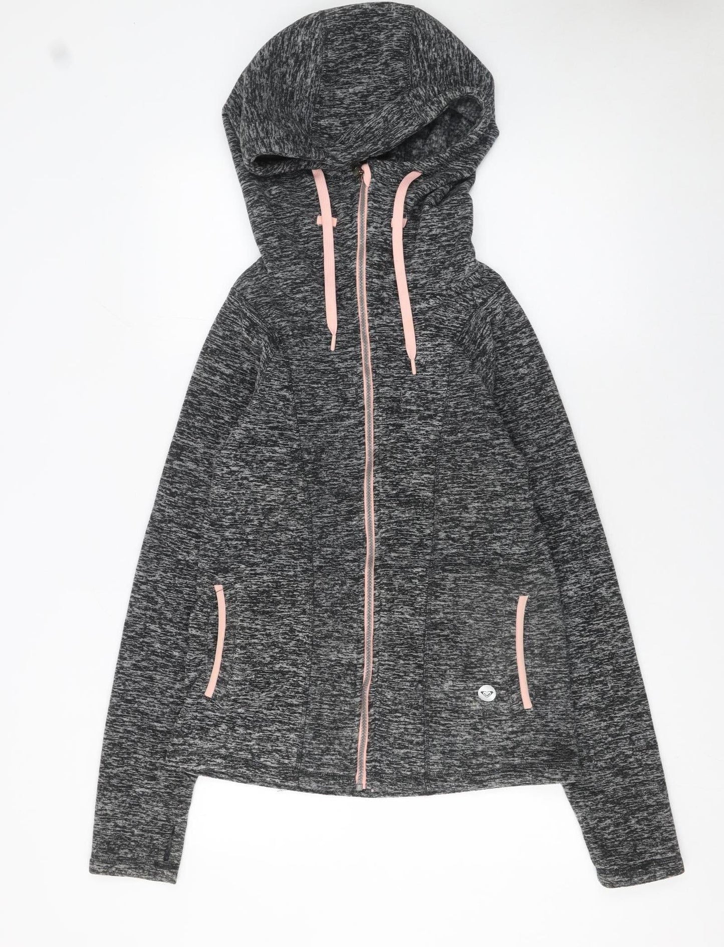 Roxy Women's Grey Full Zip Hoodie Small Polyester Hooded Sweatshirt