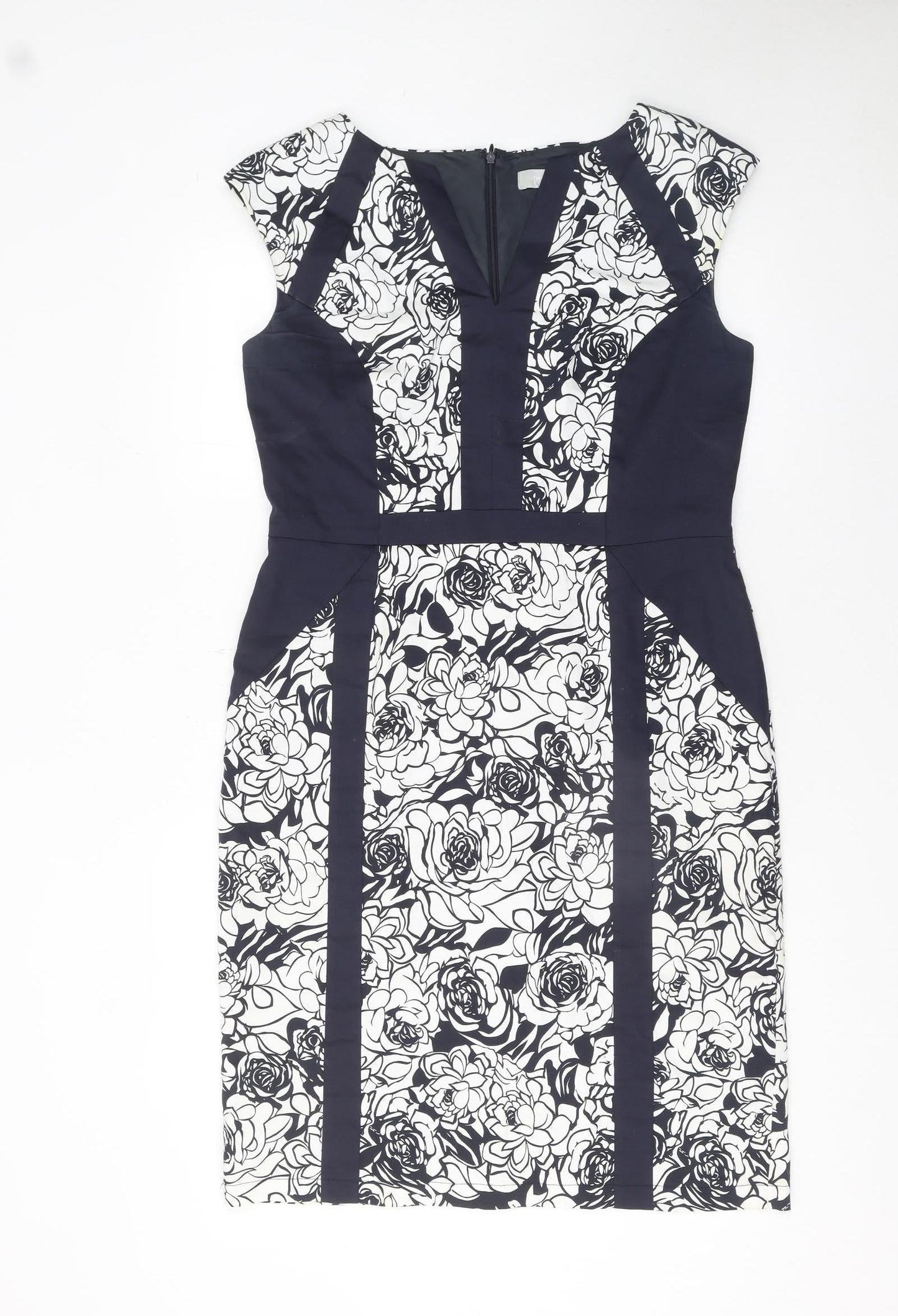 Marks and Spencer Women Black White Floral Bodycon Dress UK 14