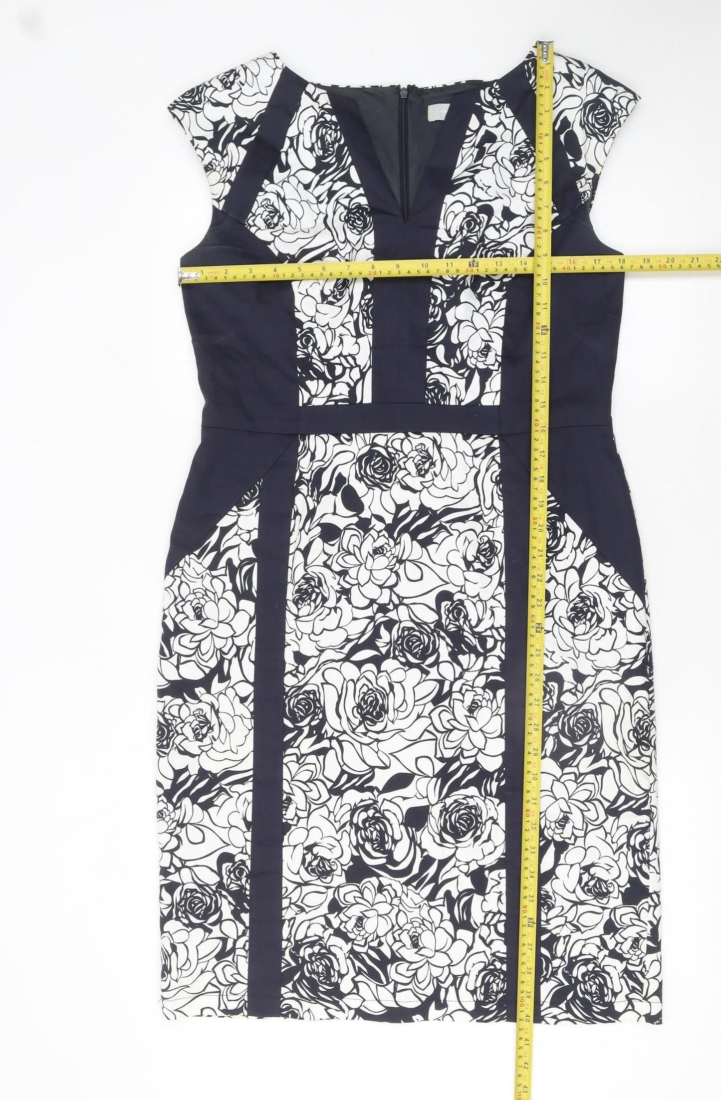 Marks and Spencer Women Black White Floral Bodycon Dress UK 14