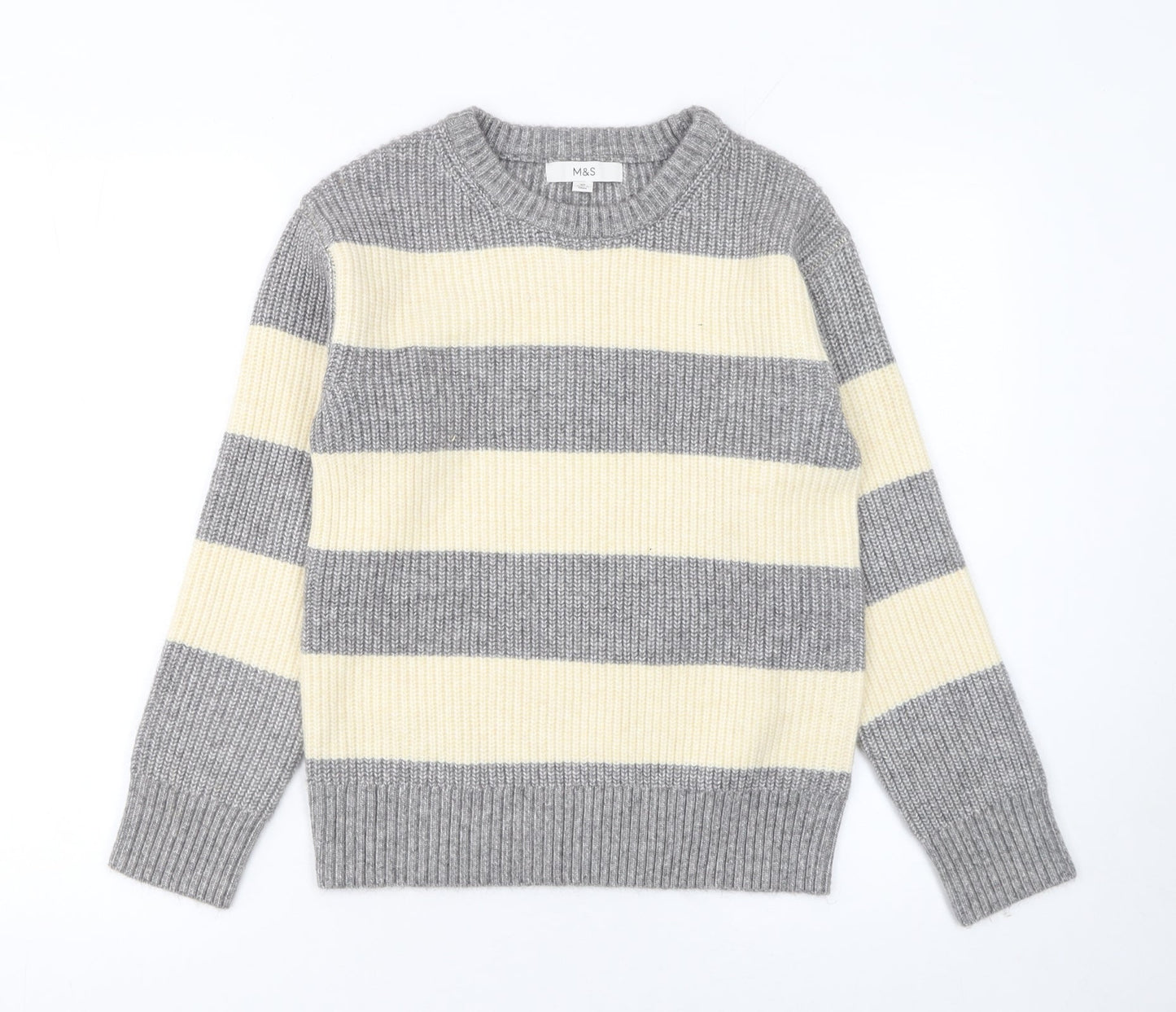 Marks and Spencer Women’s Grey Striped Chunky Knit Jumper XS