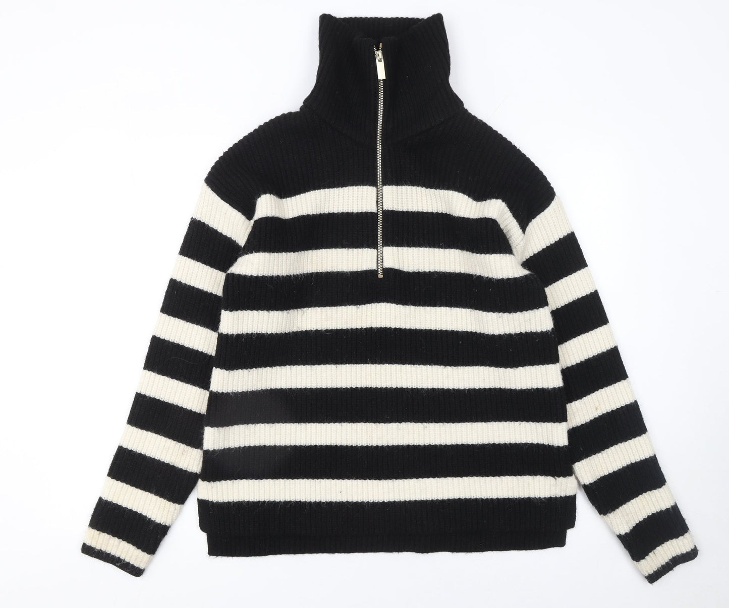 NEXT Girls Black & Ivory Striped 1/2 Zip Ribbed Jumper 15 Years