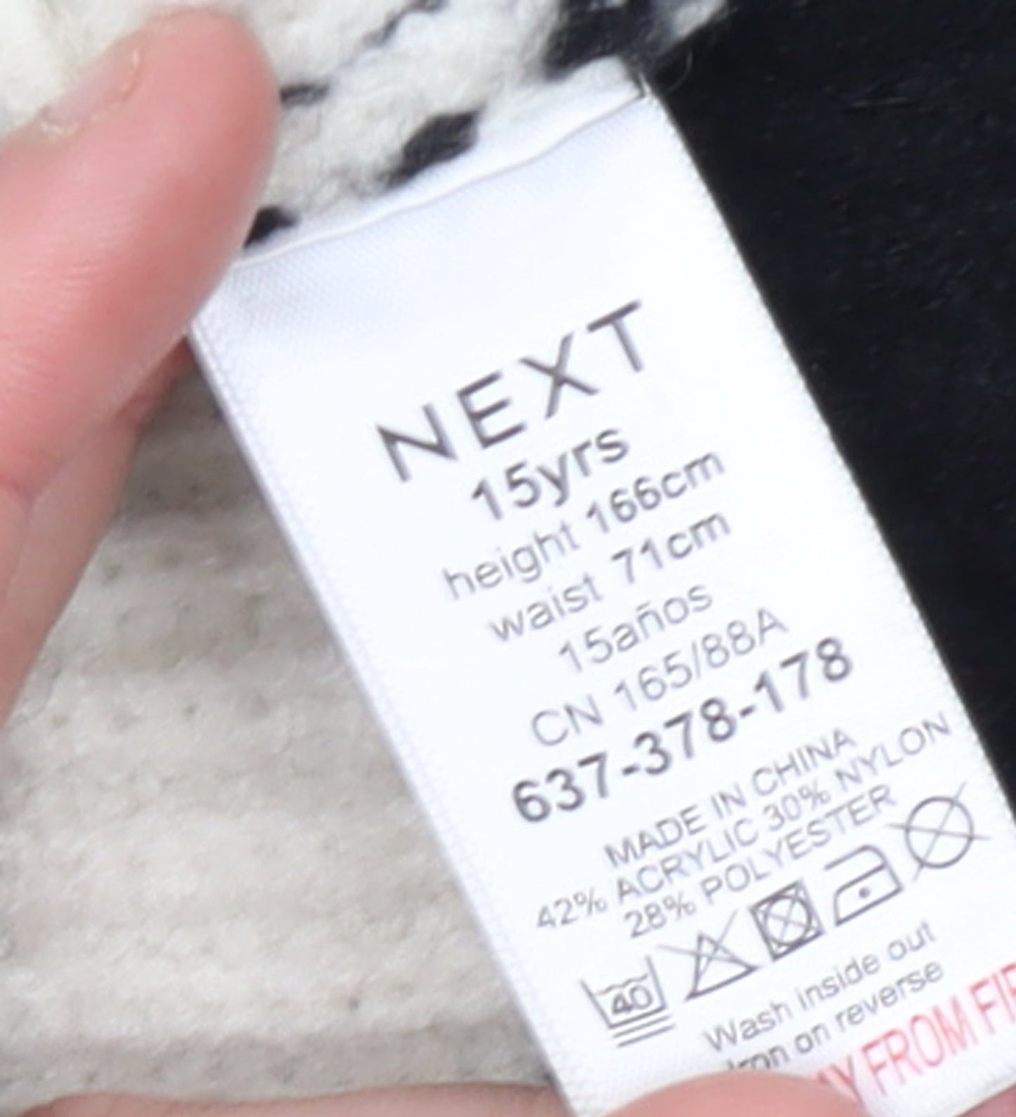 NEXT Girls Black & Ivory Striped 1/2 Zip Ribbed Jumper 15 Years