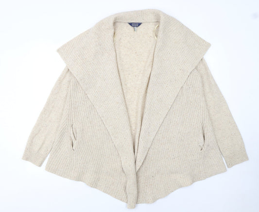 Joules Women Beige Wool Chunky Knit Open Collar Cardigan Size 10